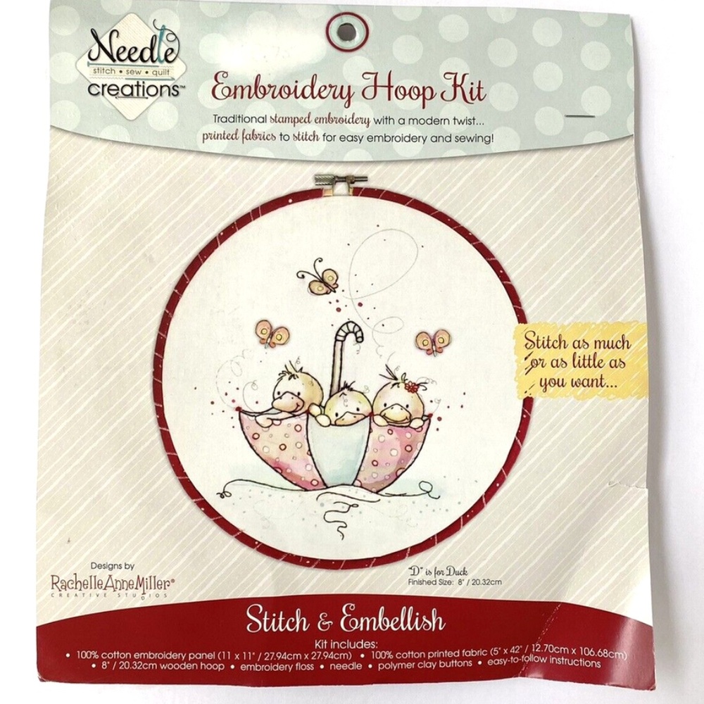 Needle Creations Embroidery Hoop Kit "D" Is For Duck Umbrella Stitch Sew Quilt